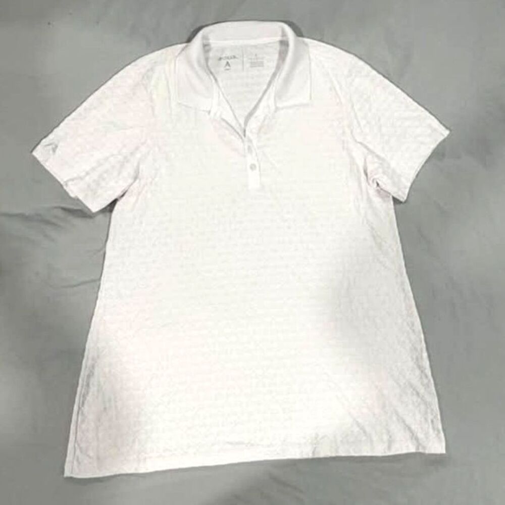 Antigua White Geometric Textured Performance Golf Polo Shirt Large